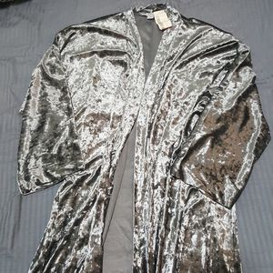 Favlux, love culture, ankle length silver velvet open cardigan, size S